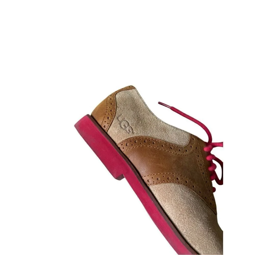 UGG Leather Colorblock Pattern Oxford Brown Suede leather Lace Up Dress Shoes si